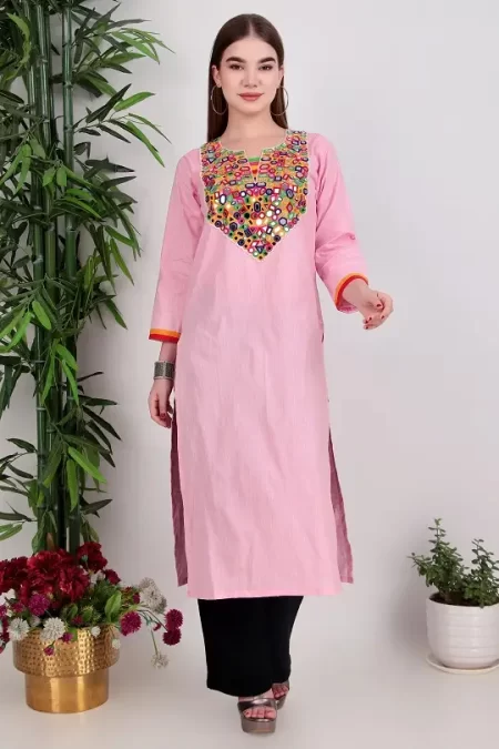 KURTA MIRROR WORK (Pink)