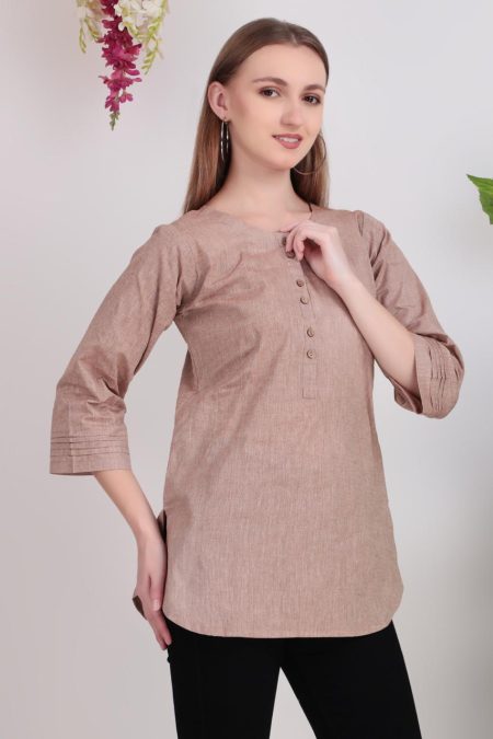 Women’s Khadi Cotton Buttoned Straight Kurti Top