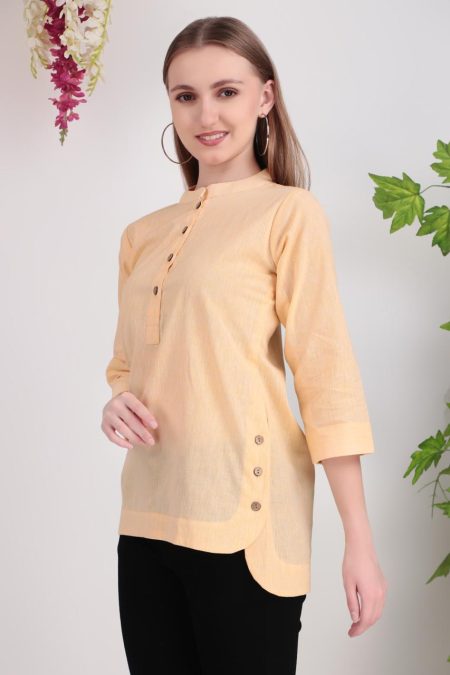 Women’s Khadi Cotton Mandarin Collar Buttoned Top