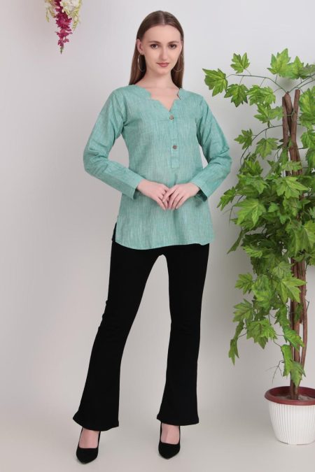 Women’s Khadi Cotton V-Notch Neckline Casual Top