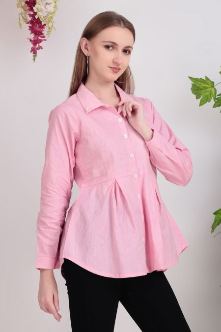 Women’s Khadi Cotton Pleated Peplum Shirt Top