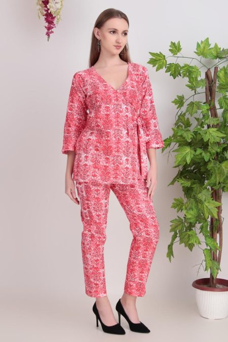 Women’s Printed Khadi Cotton Wrap-Style Top