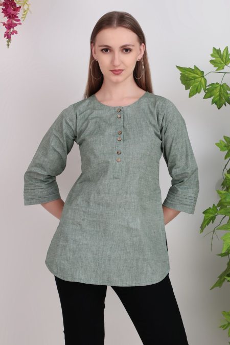 Women’s Sage Green Khadi Cotton Short Kurti